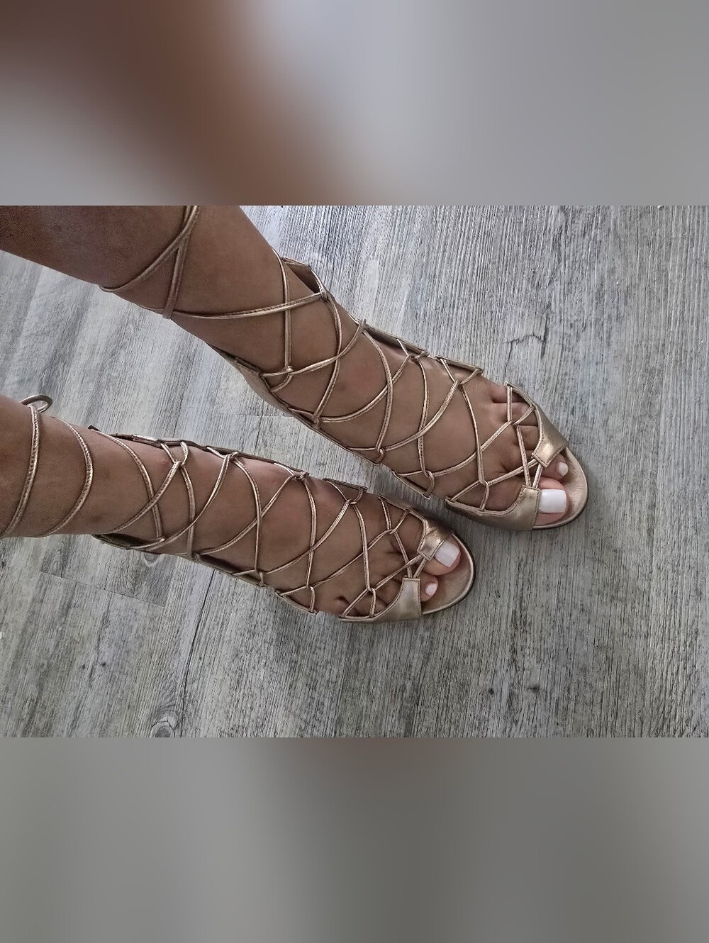 Jimmy Choo Rose Gold Lace-Up Open Toe Heels